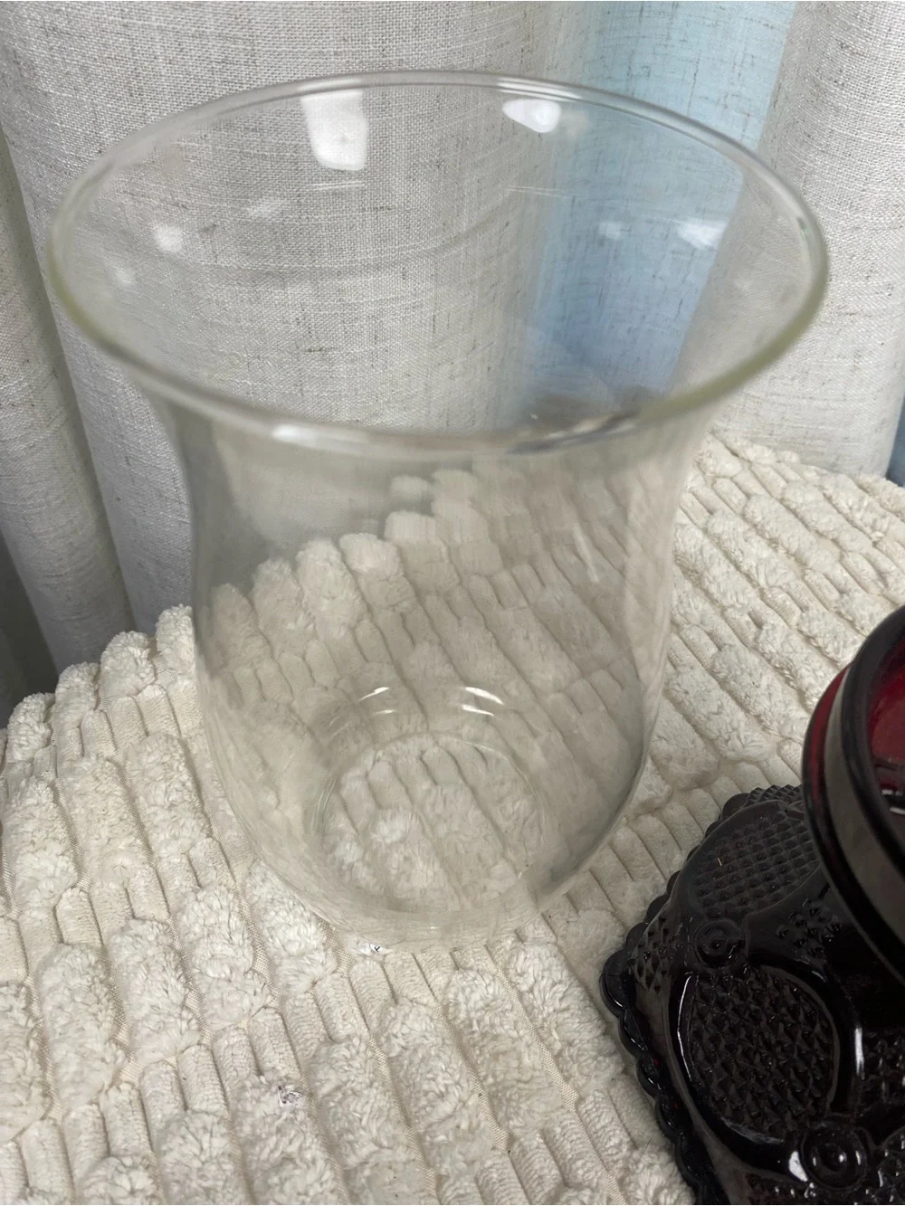 Vintage Avon 1876 Cape Cod Ruby Red Glass Hurricane Lamp & Clear Globe Chimney